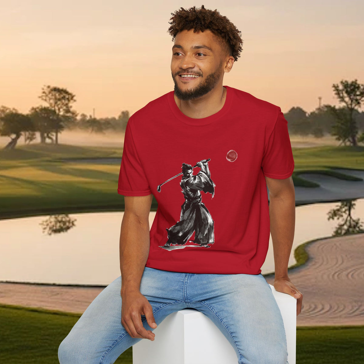 Samurai Golfer T-Shirt — Zen Golf Brushstroke Design