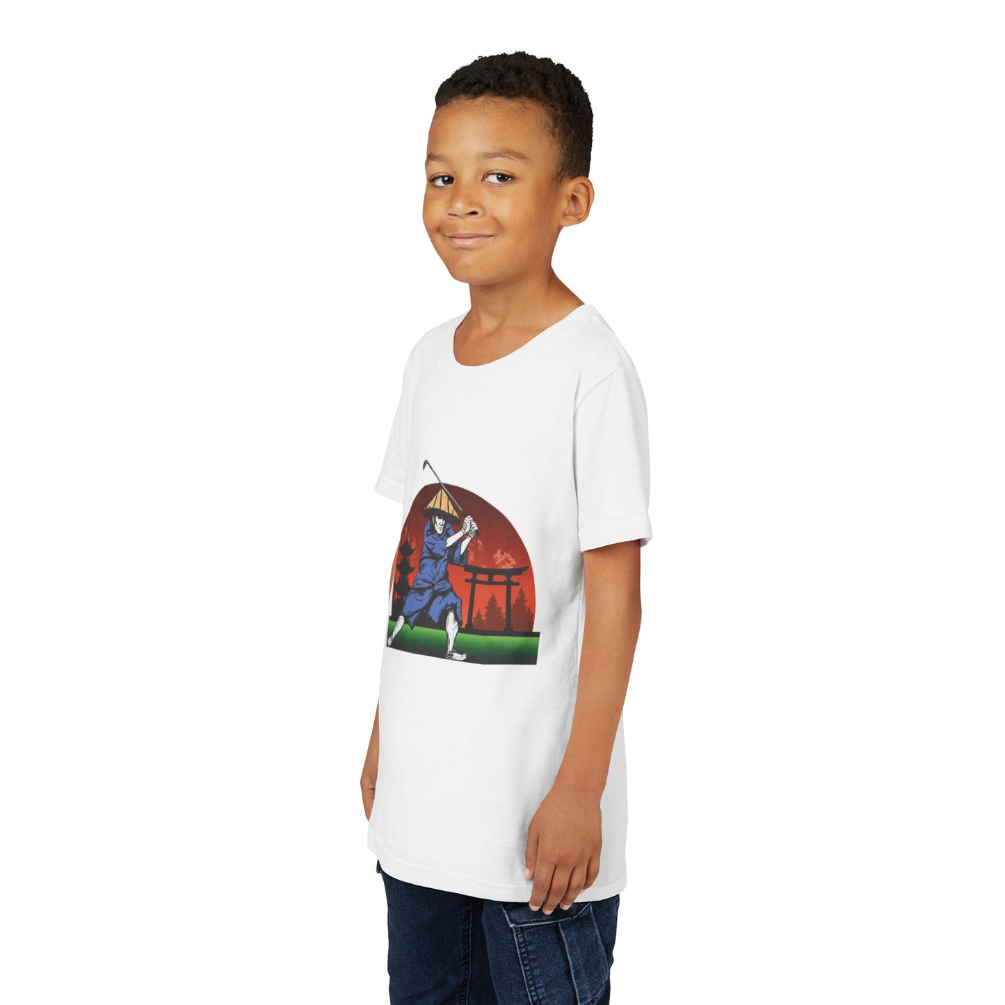 Zen Spot Golf Custom Japanese Samurai Golfer Graphic Kid T-Shirt