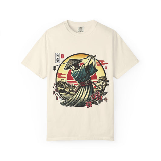 Zen Spot Customized Comfort Colors Samurai Golfer Sunset T-Shirt