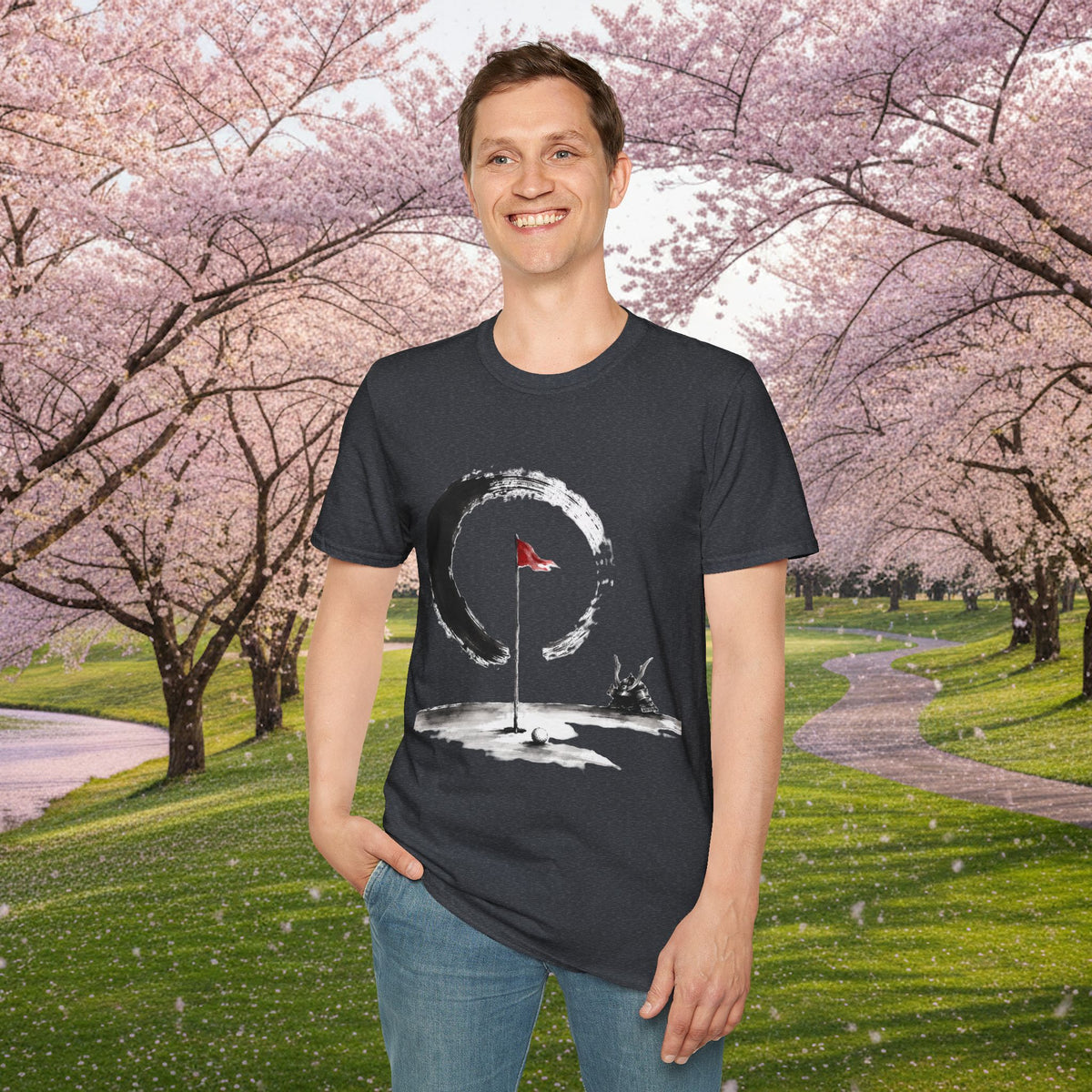 Zen Golf T-Shirt — Minimalist Golf Flag & Enso Circle Tee