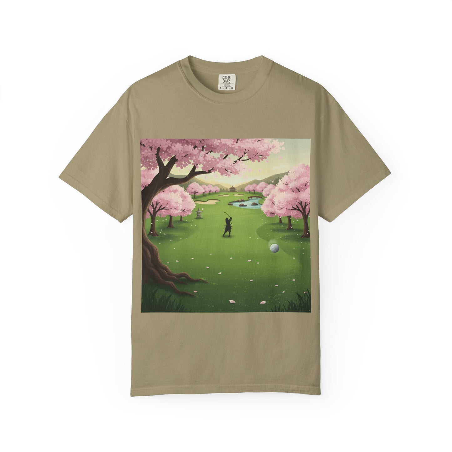 Zen Spot Customized Comfort Colors Golf Course Cherry Blossom T-Shirt – Scenic Golfer Graphic Tee