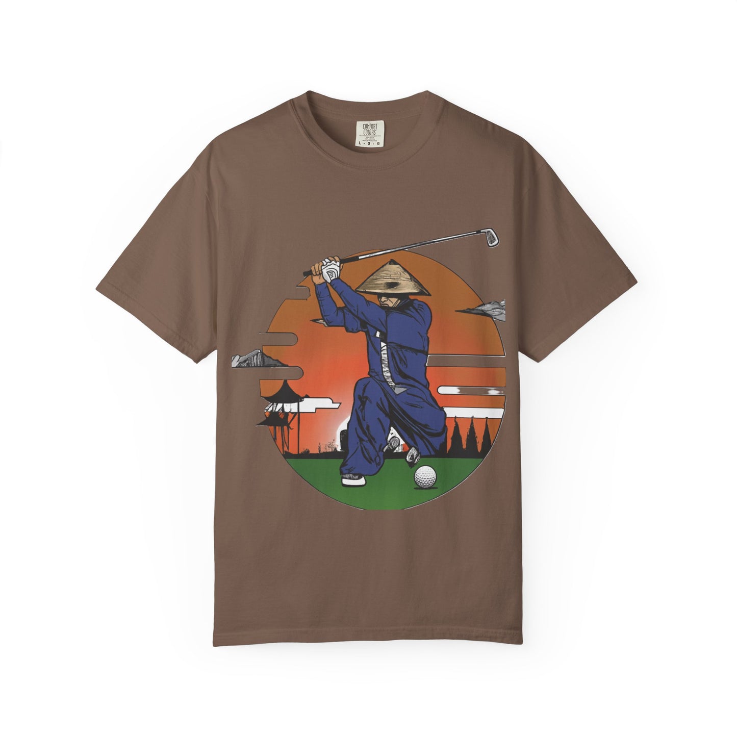Golf Samurai T‑Shirt — Vintage Sunset Golfer Graphic