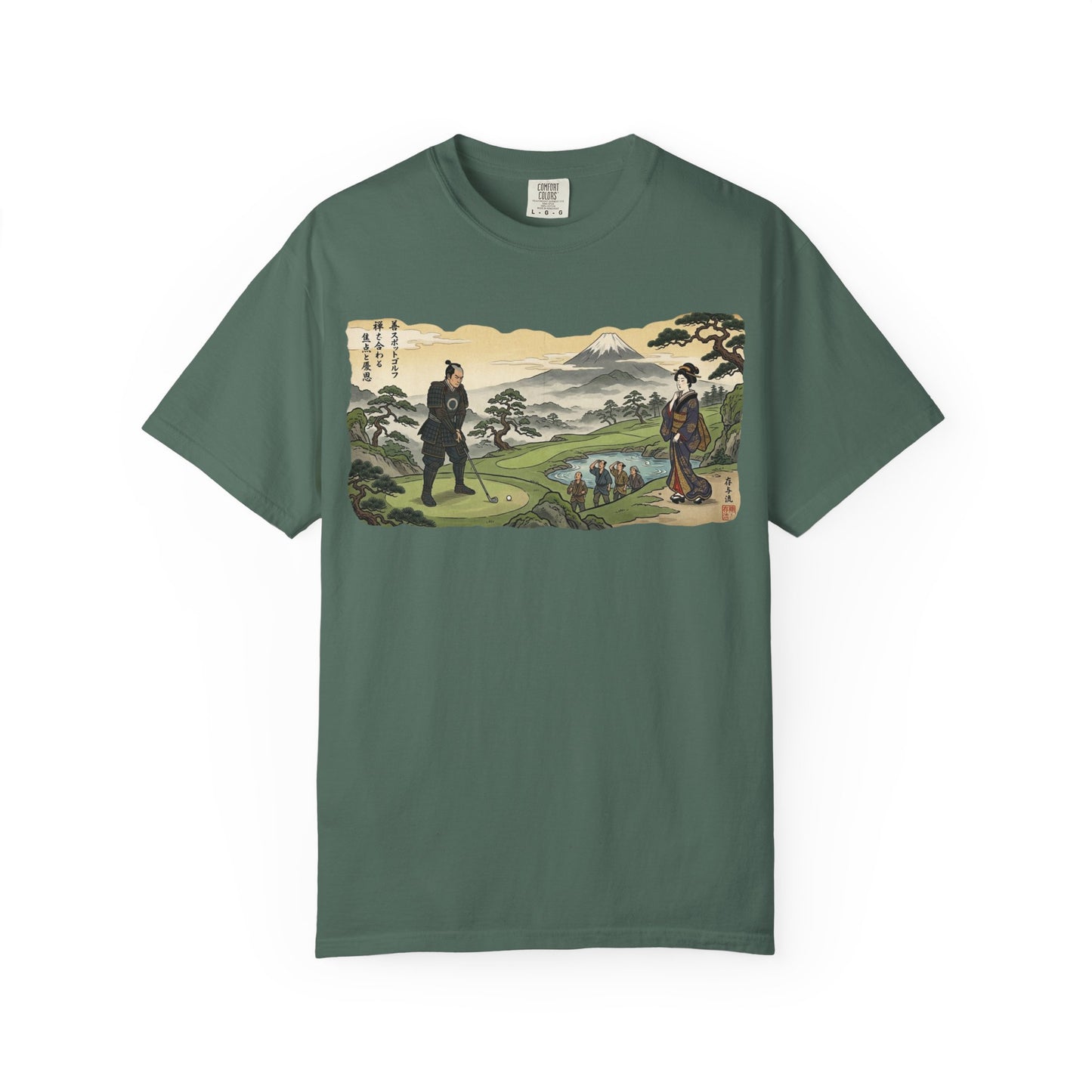 Zen Spot Custom Vintage Samurai Golfer Mount Fuji Landscape Graphic T-Shirt