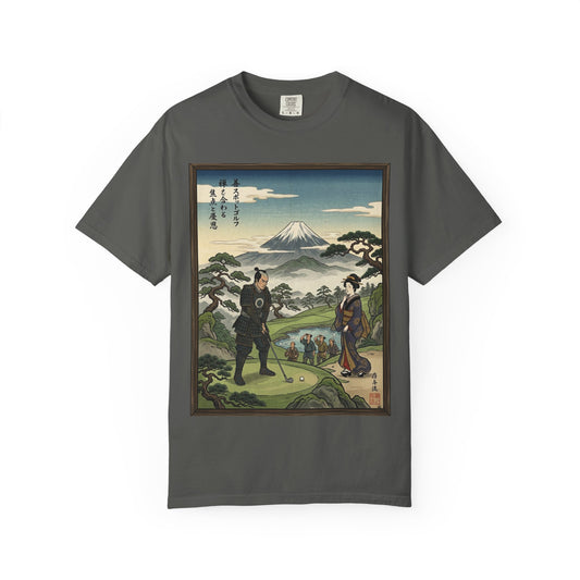 Zen Spot Customized Comfort Colors Vintage Japanese Ukiyo-e Golf T-Shirt — Mount Fuji Scene