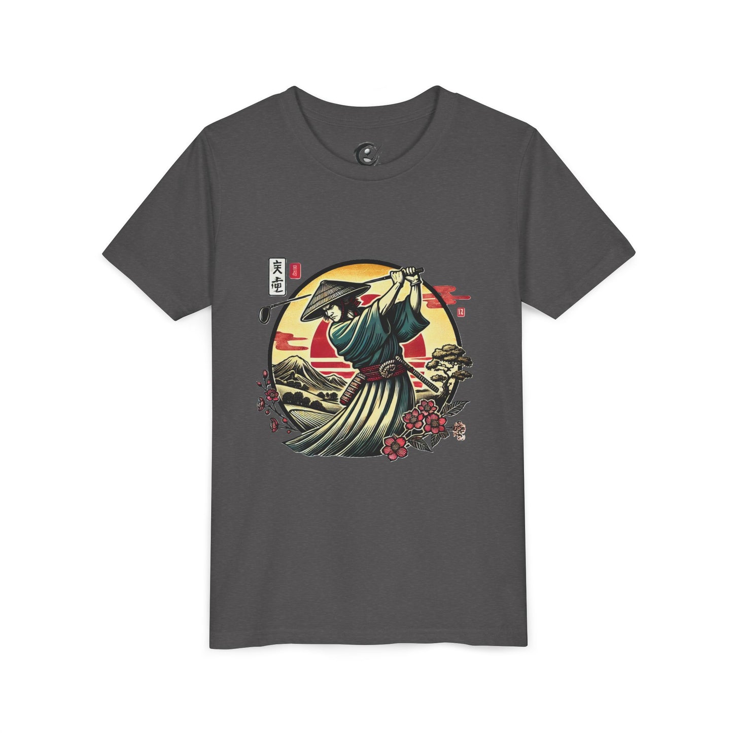 Zen Spot Golf Custom Samurai Golfer Sunset Graphic Youth T-Shirt