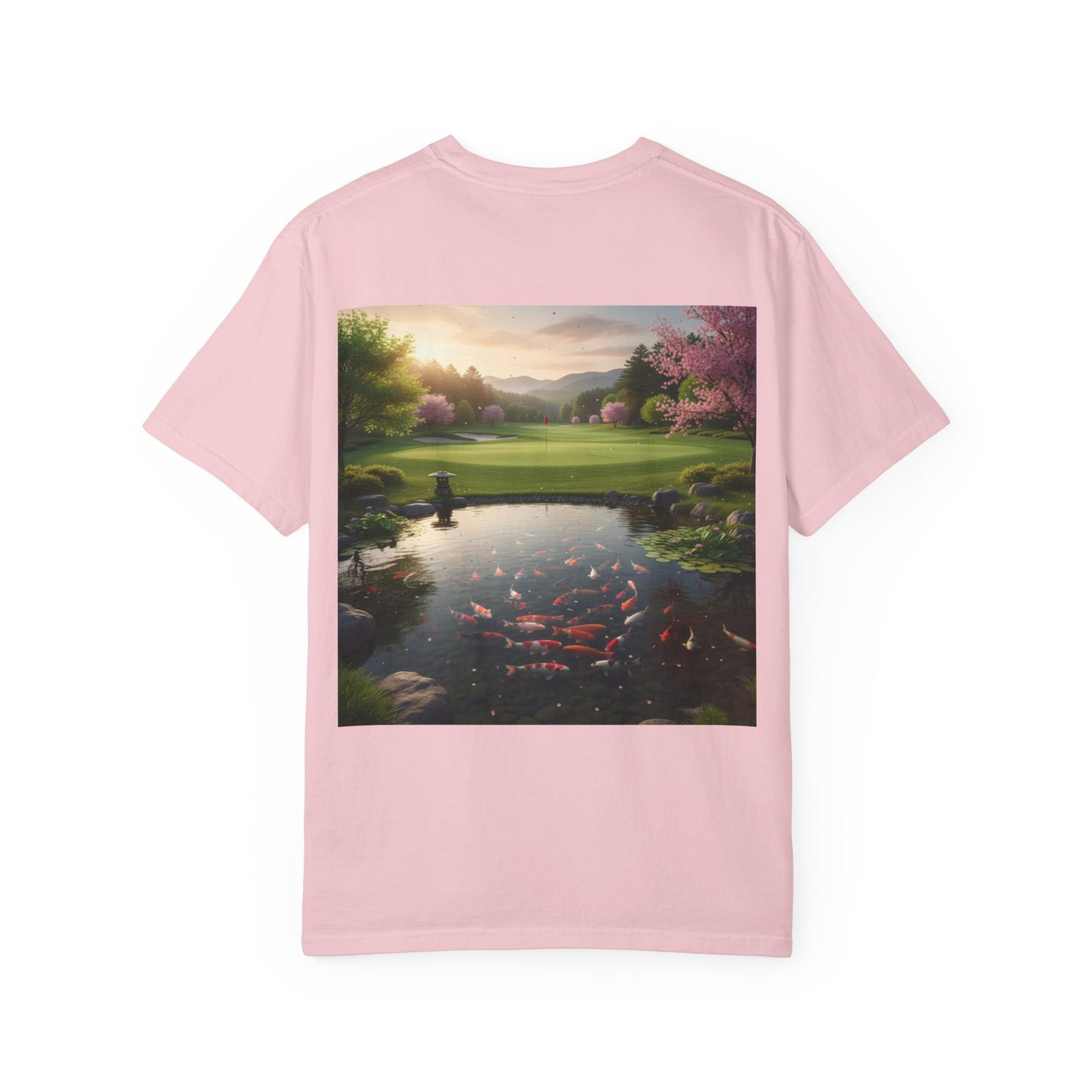 Zen Spot Golf Custom Koi Pond Sunset Graphic T-Shirt