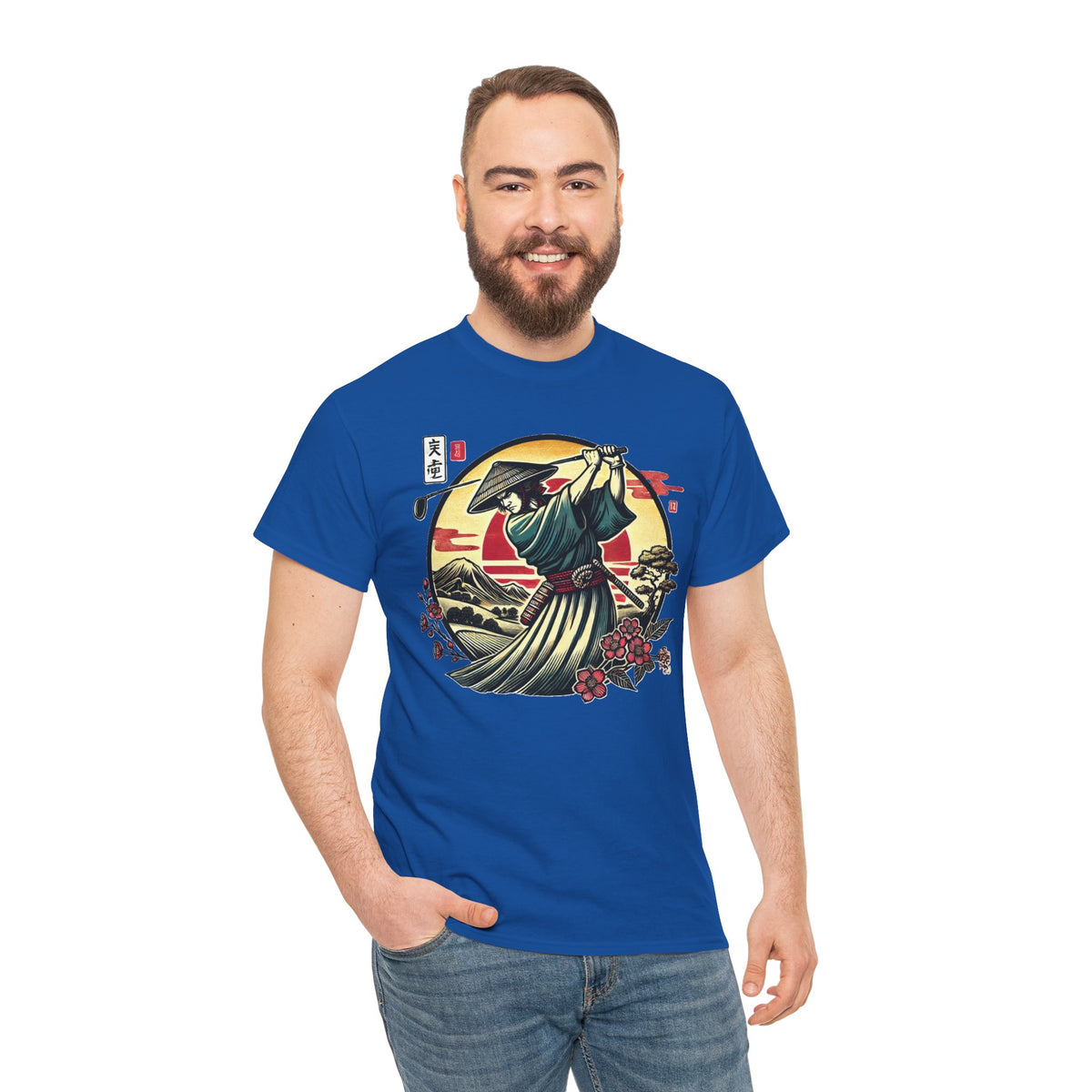 Japanese Samurai Golfer Sunset Graphic T‑Shirt