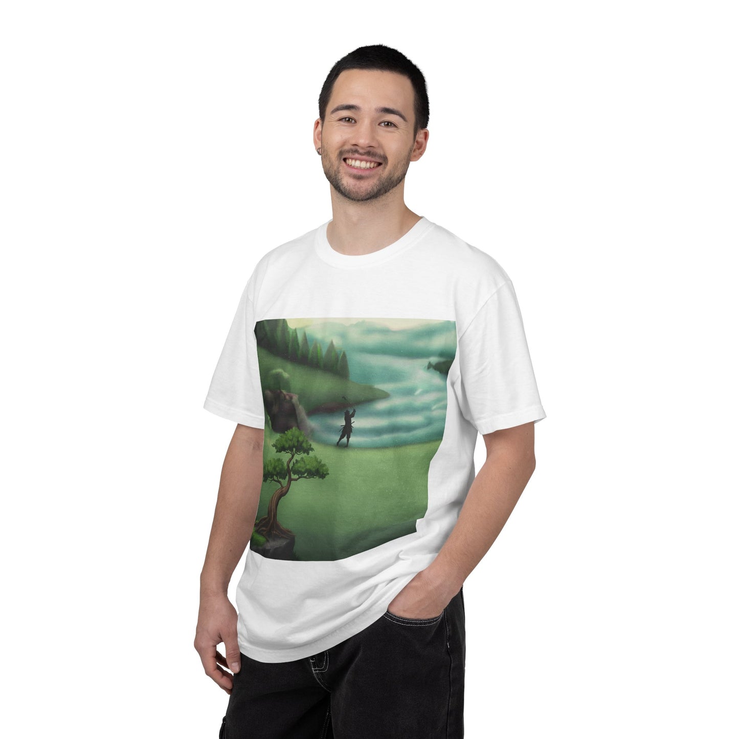 Golf Course Landscape T‑Shirt — Serene Golfer by Lake Graphic Tee