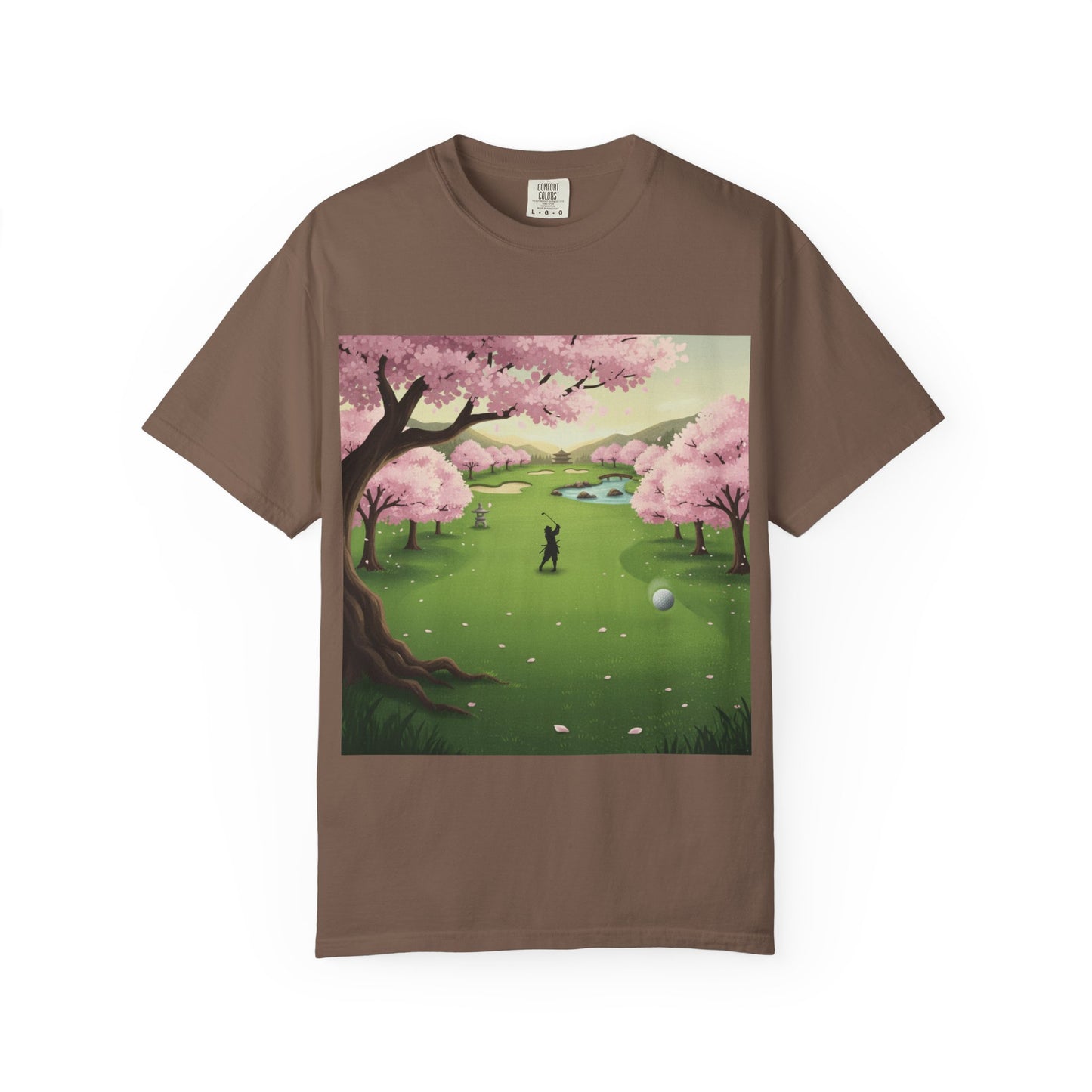 Zen Spot Customized Comfort Colors Golf Course Cherry Blossom T-Shirt – Scenic Golfer Graphic Tee