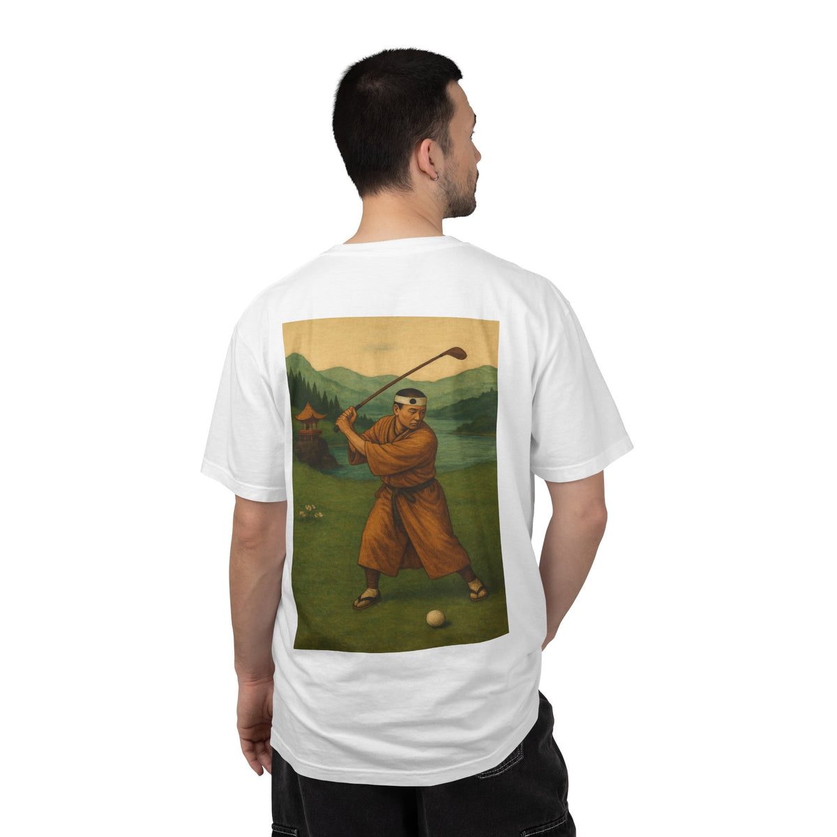 Enso Circle Golf  Stroke Chest Vintage Monk Golfer Back Graphic T-Shirt