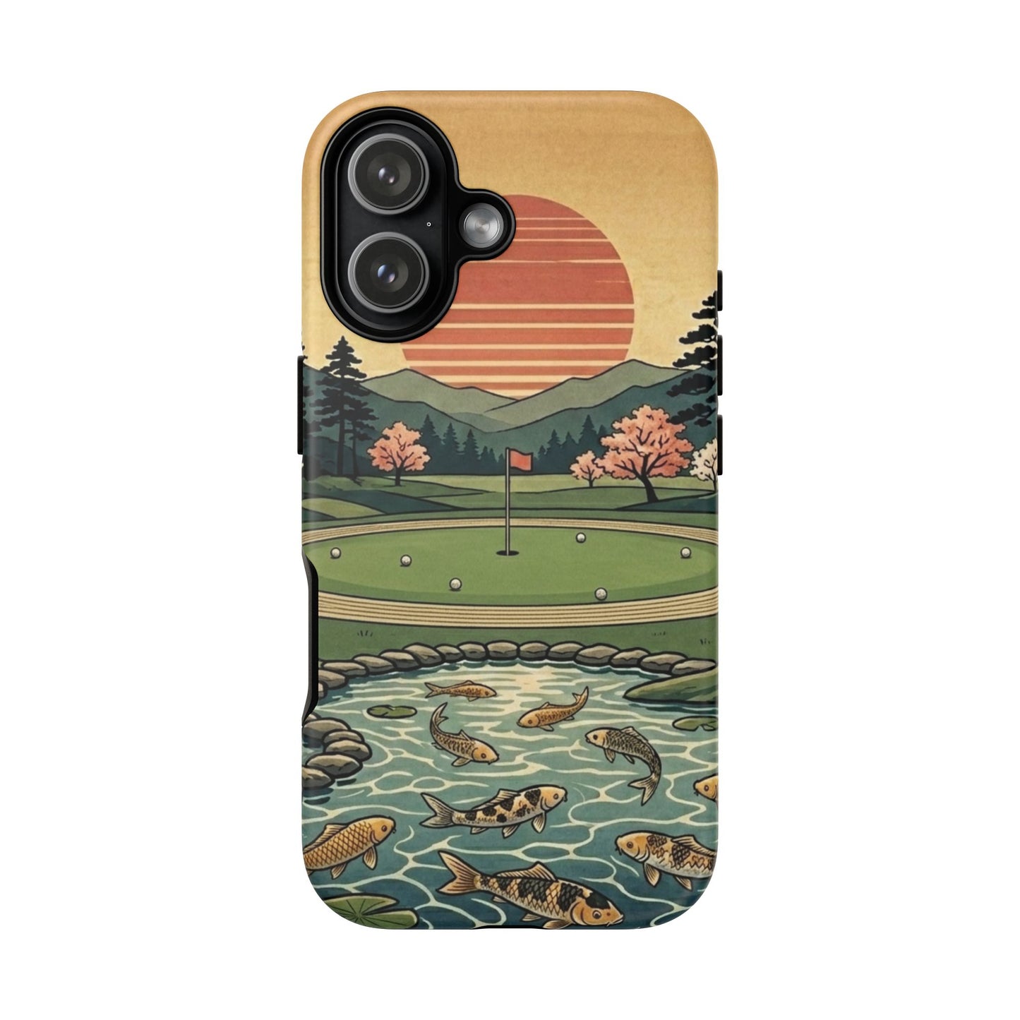 Golf Koi Pond Phone Case — Vintage Sunset Golf Course Design