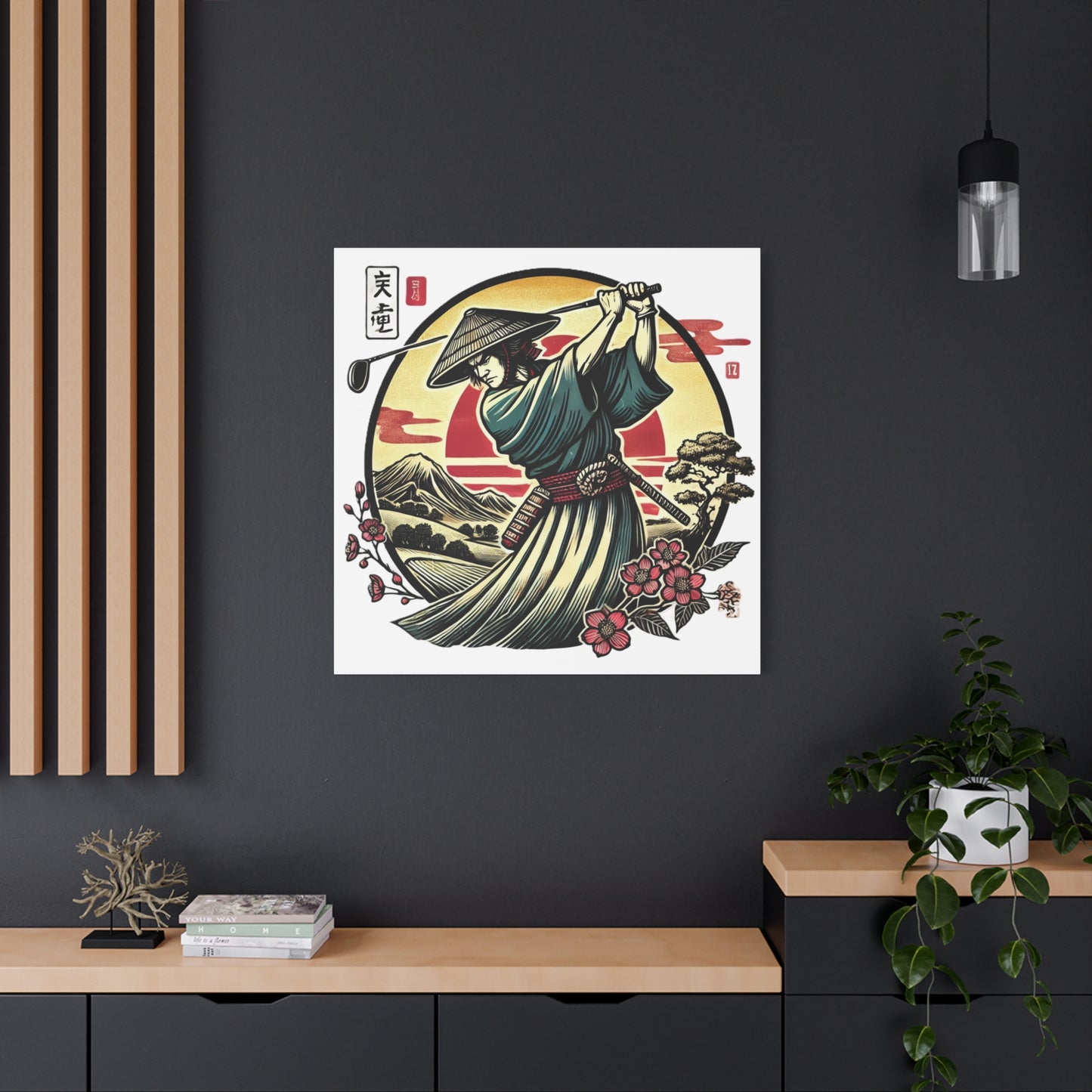 Custom Samurai Golfer Canvas Print — Japanese Sunset Martial Arts Golf Wall Art