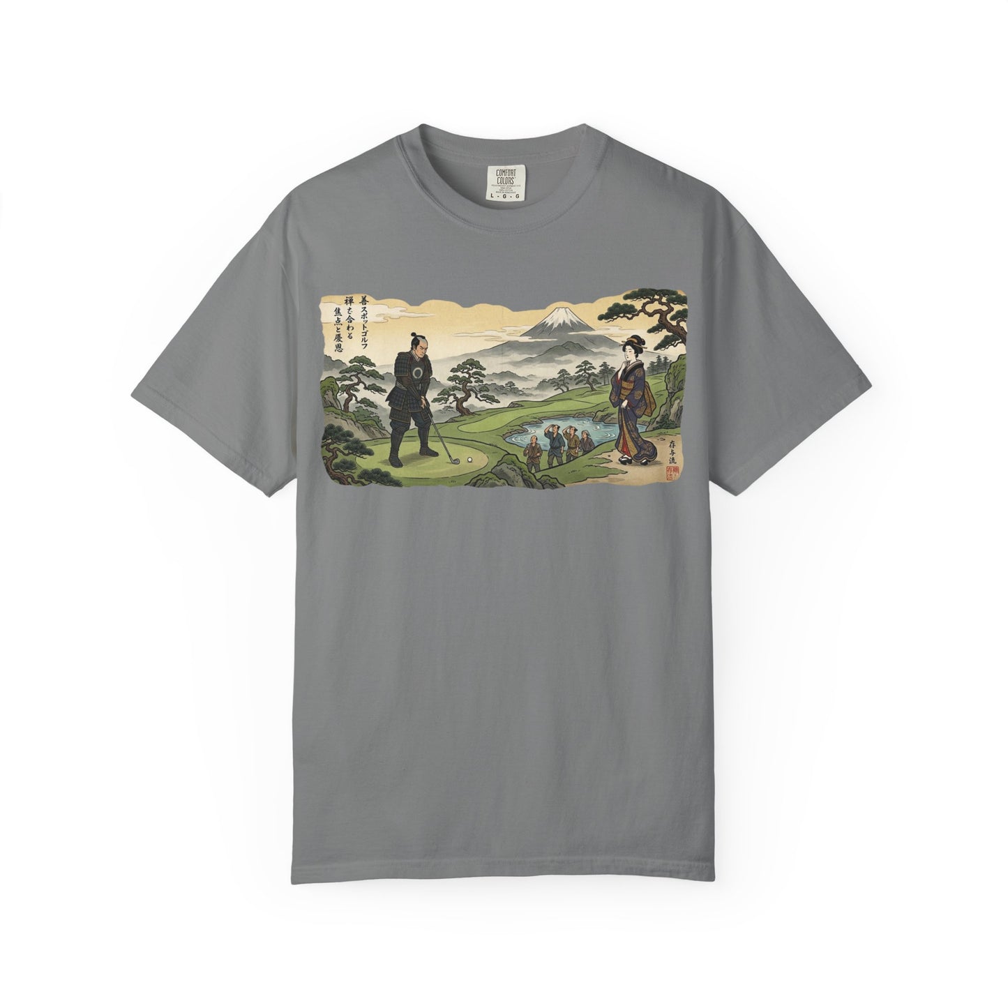 Zen Spot Custom Vintage Samurai Golfer Mount Fuji Landscape Graphic T-Shirt