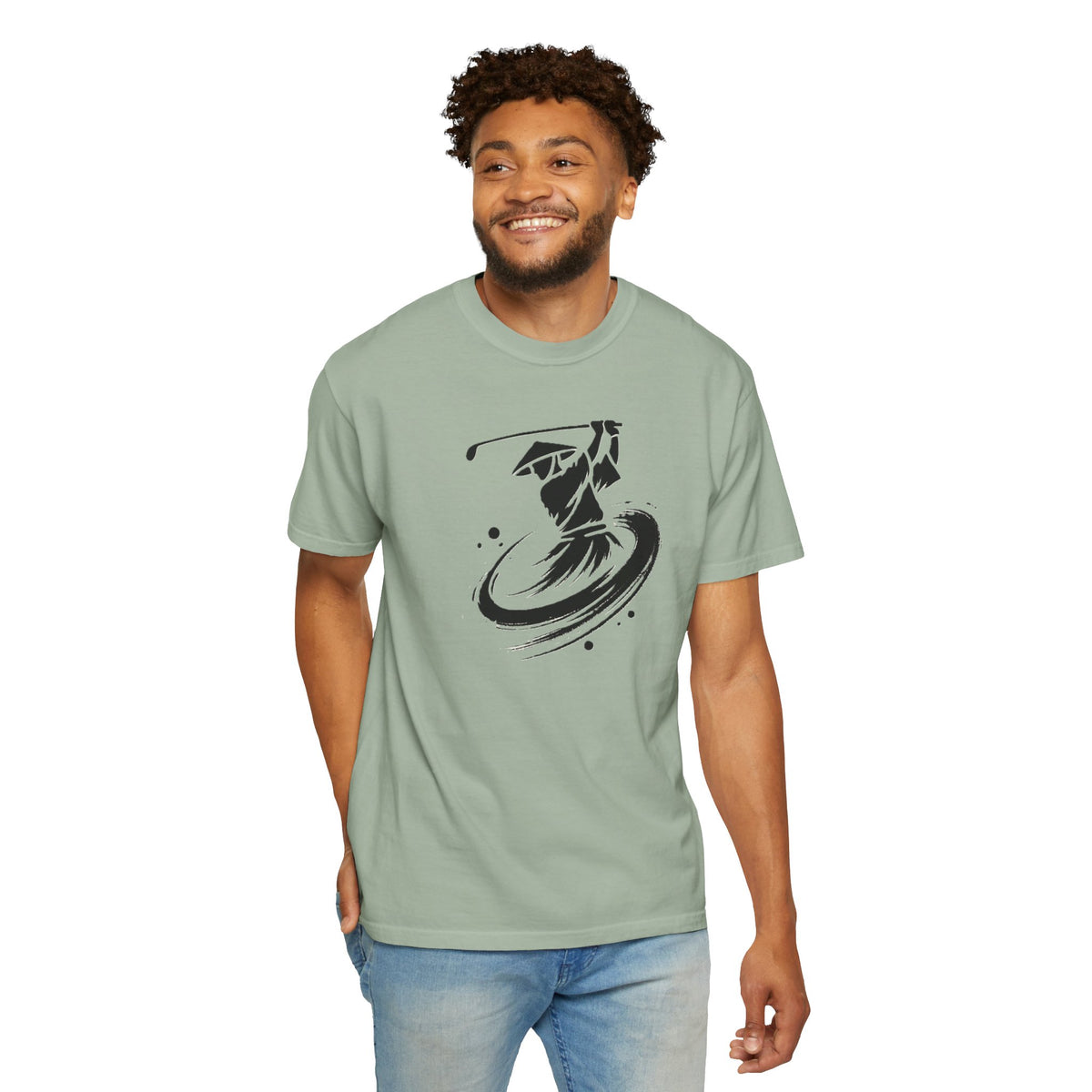 Brushstroke Zen Golfer Swing Graphic T‑Shirt