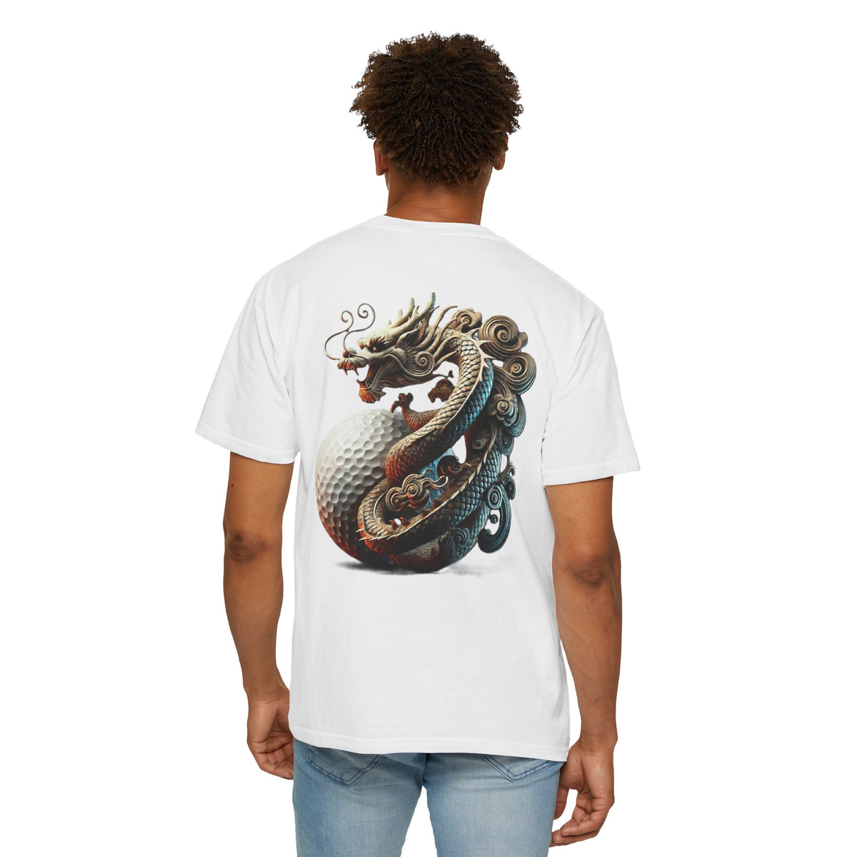 Enso Circle Chest Dragon Golf Ball Back Design Graphic T-Shirt