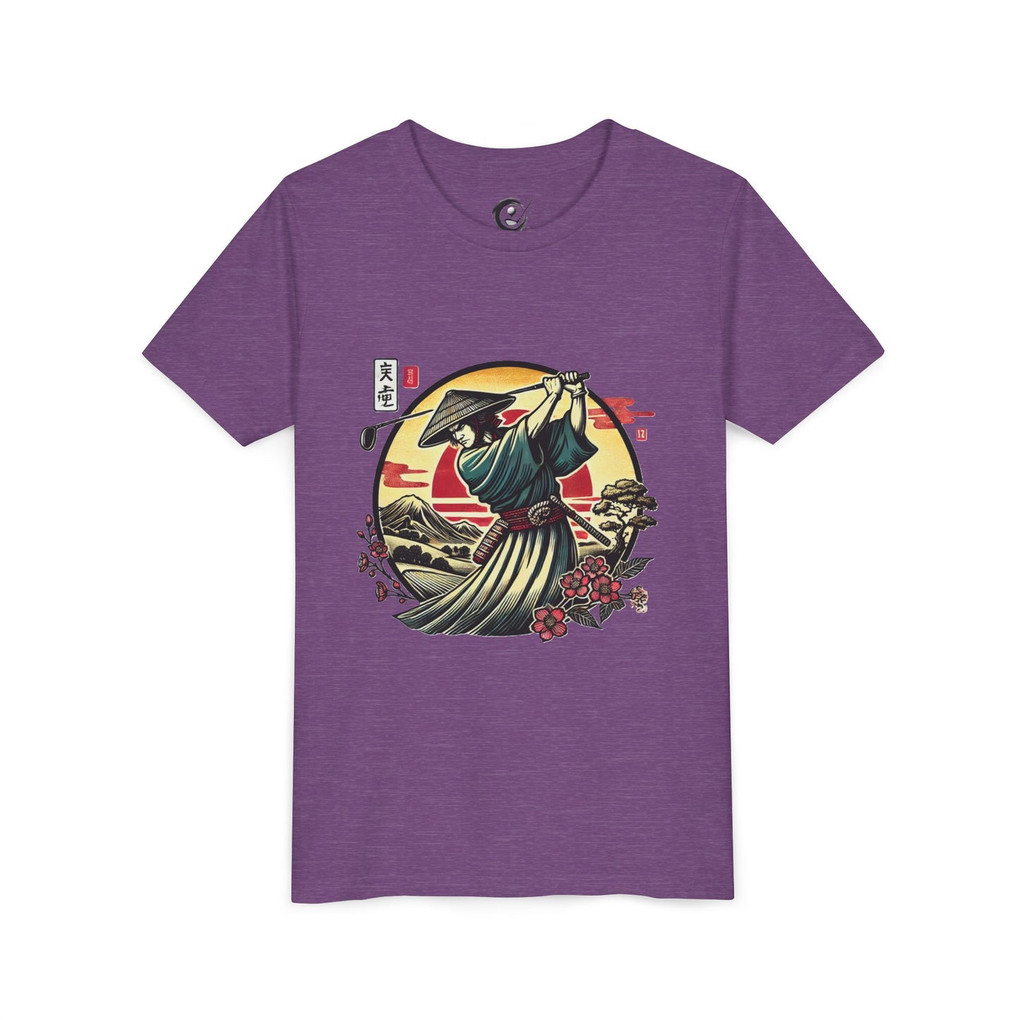 Zen Spot Golf Custom Samurai Golfer Sunset Graphic Youth T-Shirt