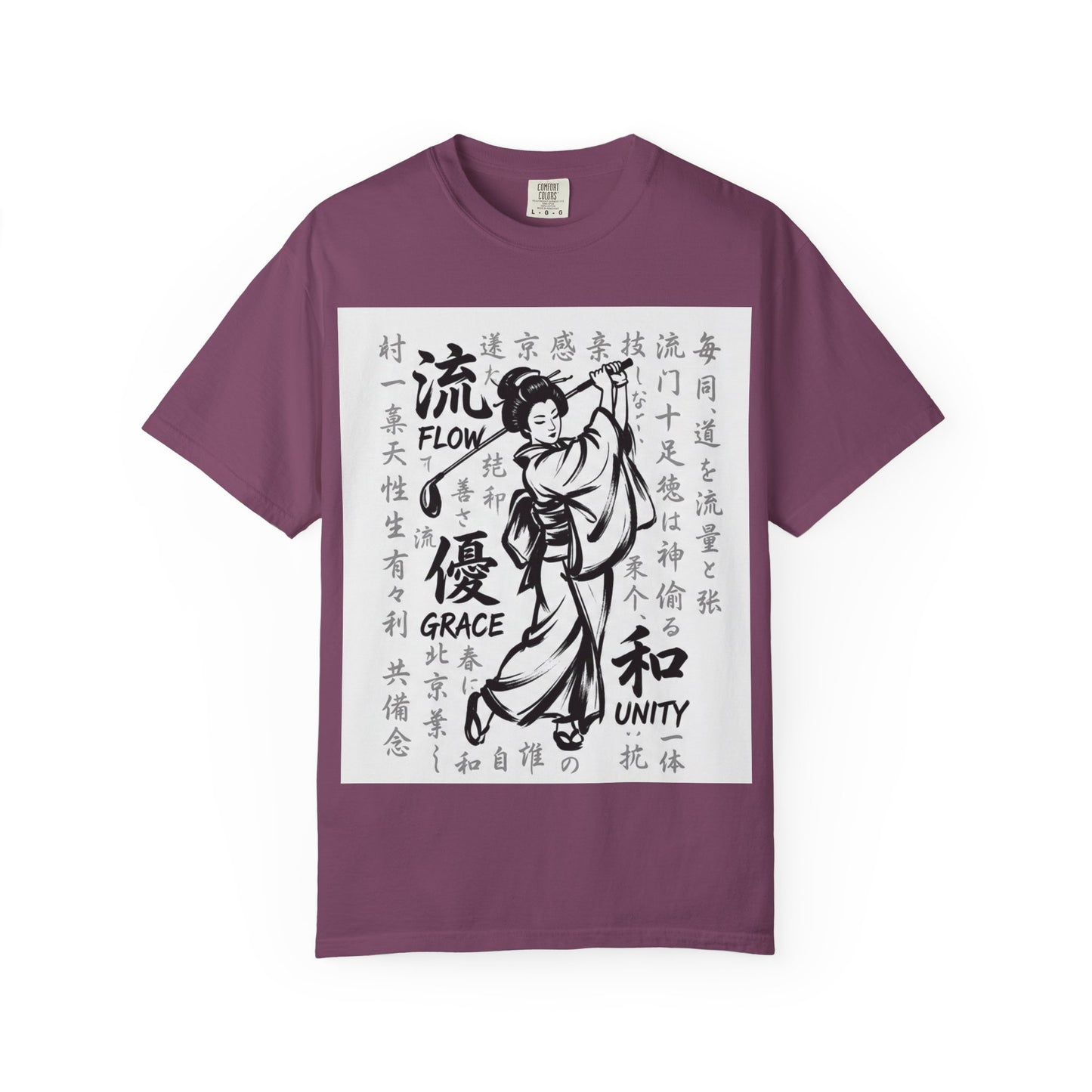 Zen Spot Golf Custom Geisha Kanji Flow, Grace, & Unity T-Shirt