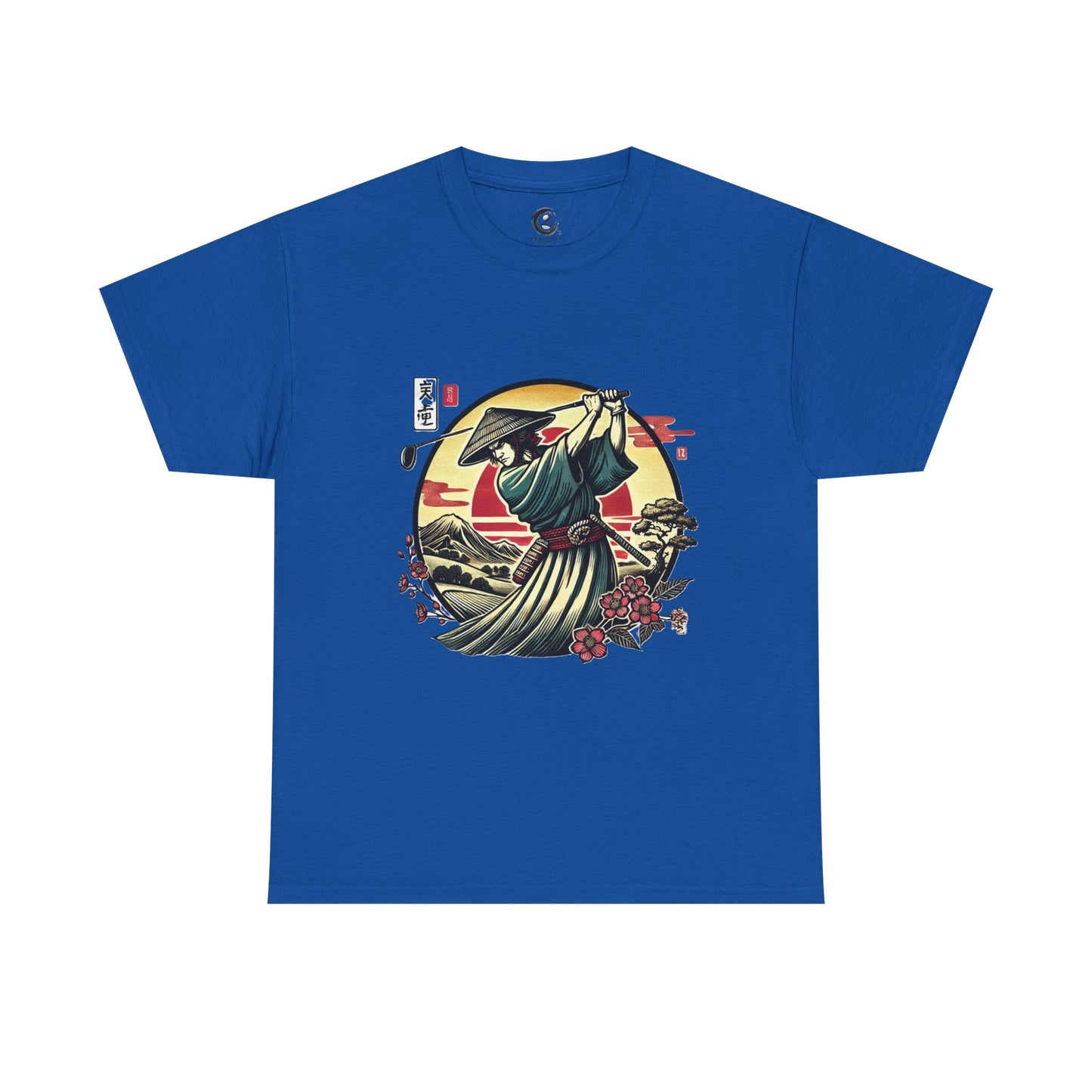 Zen Spot Customized Gildan Samurai Golfer Sunset T‑Shirt — Japanese Warrior Graphic Tee