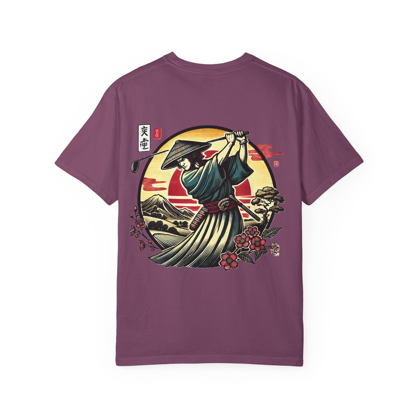 Zen Spot Golf Custom Japanese Warrior Samurai Golfer Sunset Graphic T-Shirt