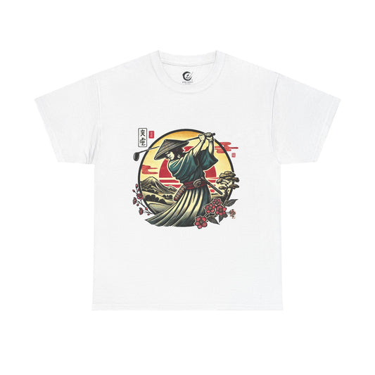 Zen Spot Golf Custom Japanese Samurai Golfer Sunset Graphic T‑Shirt