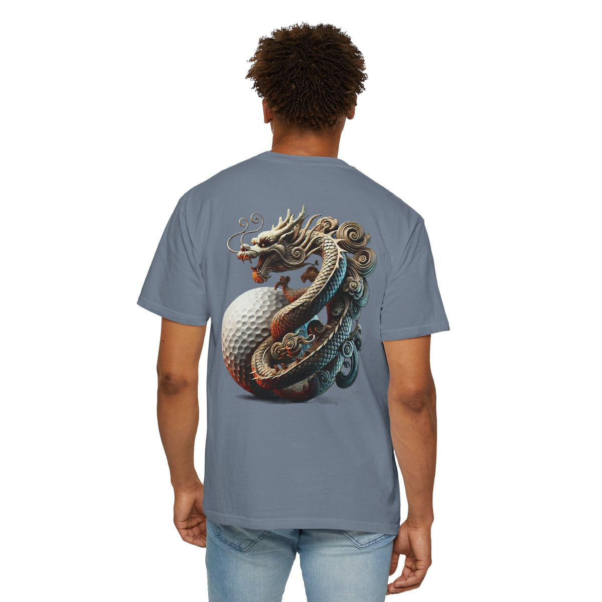 Enso Circle Chest Dragon Golf Ball Back Design Graphic T-Shirt
