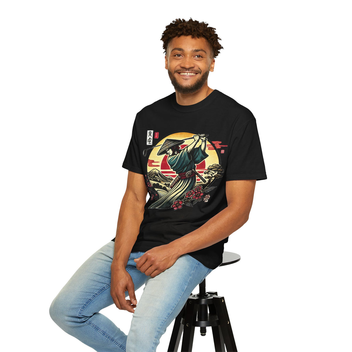 Samurai Sunset T-Shirt — Japanese Warrior Golf Graphic Tee