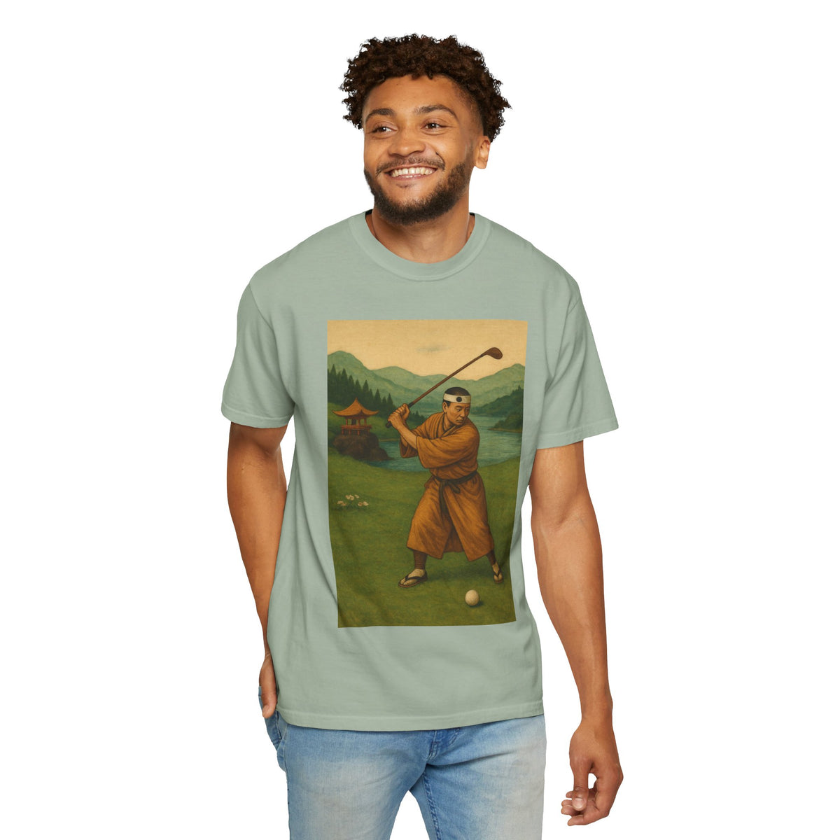 Vintage Golf Scene Monk Golfer Graphic T-Shirt
