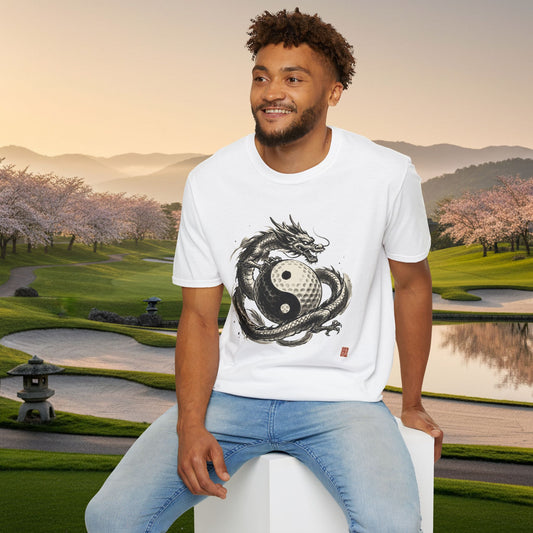 Yin Yang Golf Ball Dragon Golf T-Shirt — Asian Dragon Golf Ball Tee