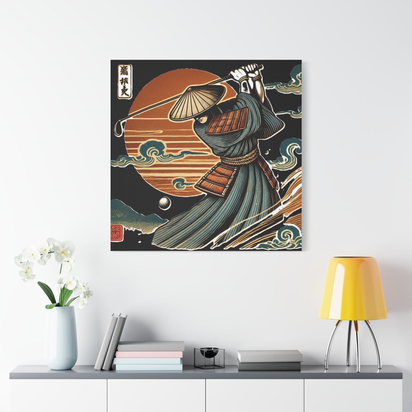Custom Samurai Golfer Canvas Print – Vintage Japanese Ukiyo-e Golf Art
