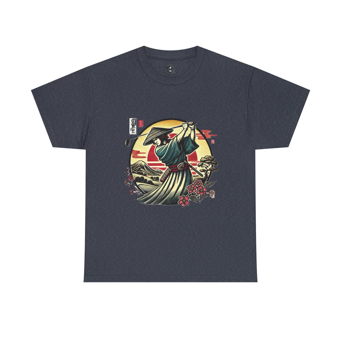 Zen Spot Customized Gildan Samurai Golfer Sunset T‑Shirt — Japanese Warrior Graphic Tee