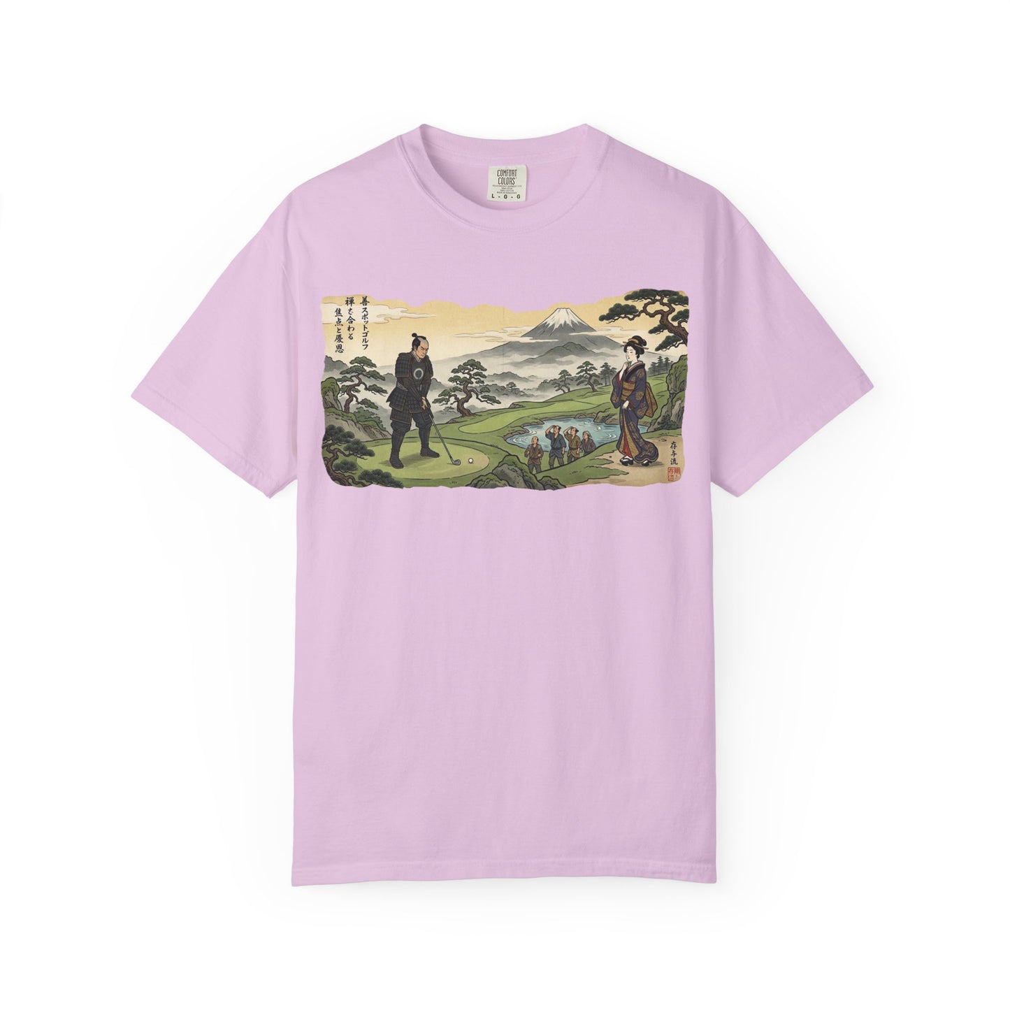 Zen Spot Custom Vintage Samurai Golfer Mount Fuji Landscape Graphic T-Shirt