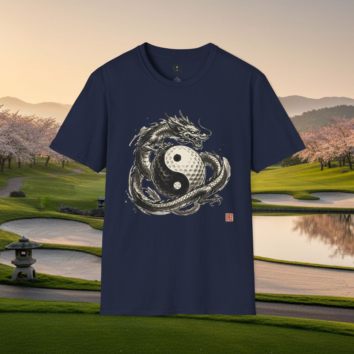 Yin Yang Golf Ball Dragon Golf T-Shirt — Asian Dragon Golf Ball Tee