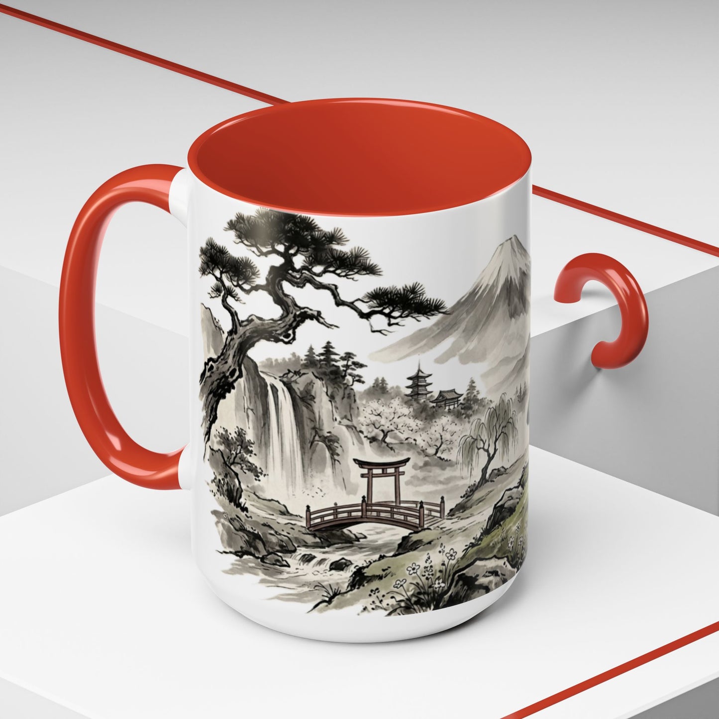 Zen Spot Golf Custom Japanese Golf Scene Accent Coffee Mug Ukiyo-e Style Golfing Geisha (11/15oz)