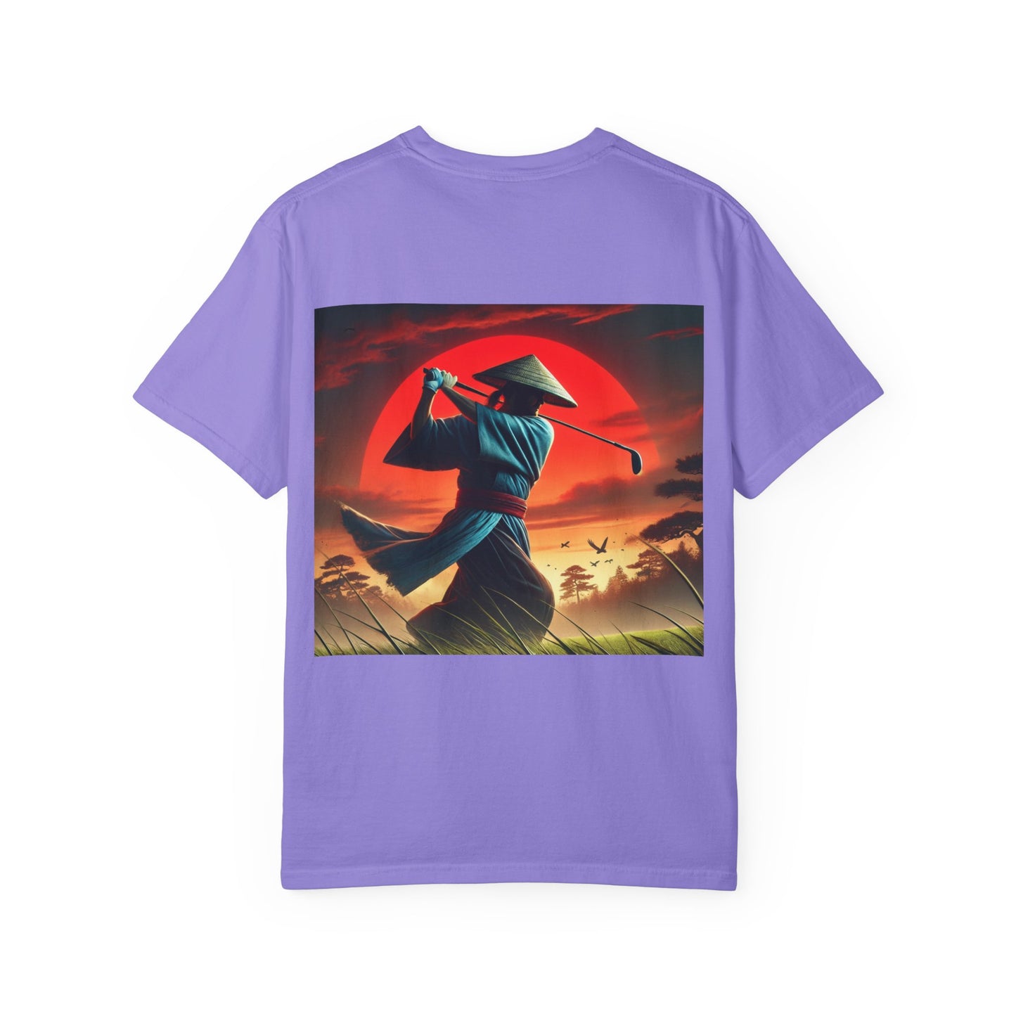 Zen Spot Golf Custom Sunset Warrior Samurai Golfer Graphic T-Shirt