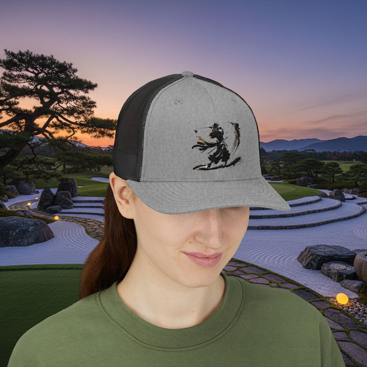 Embroidered Bunker Blast Samurai Golfer Trucker Cap