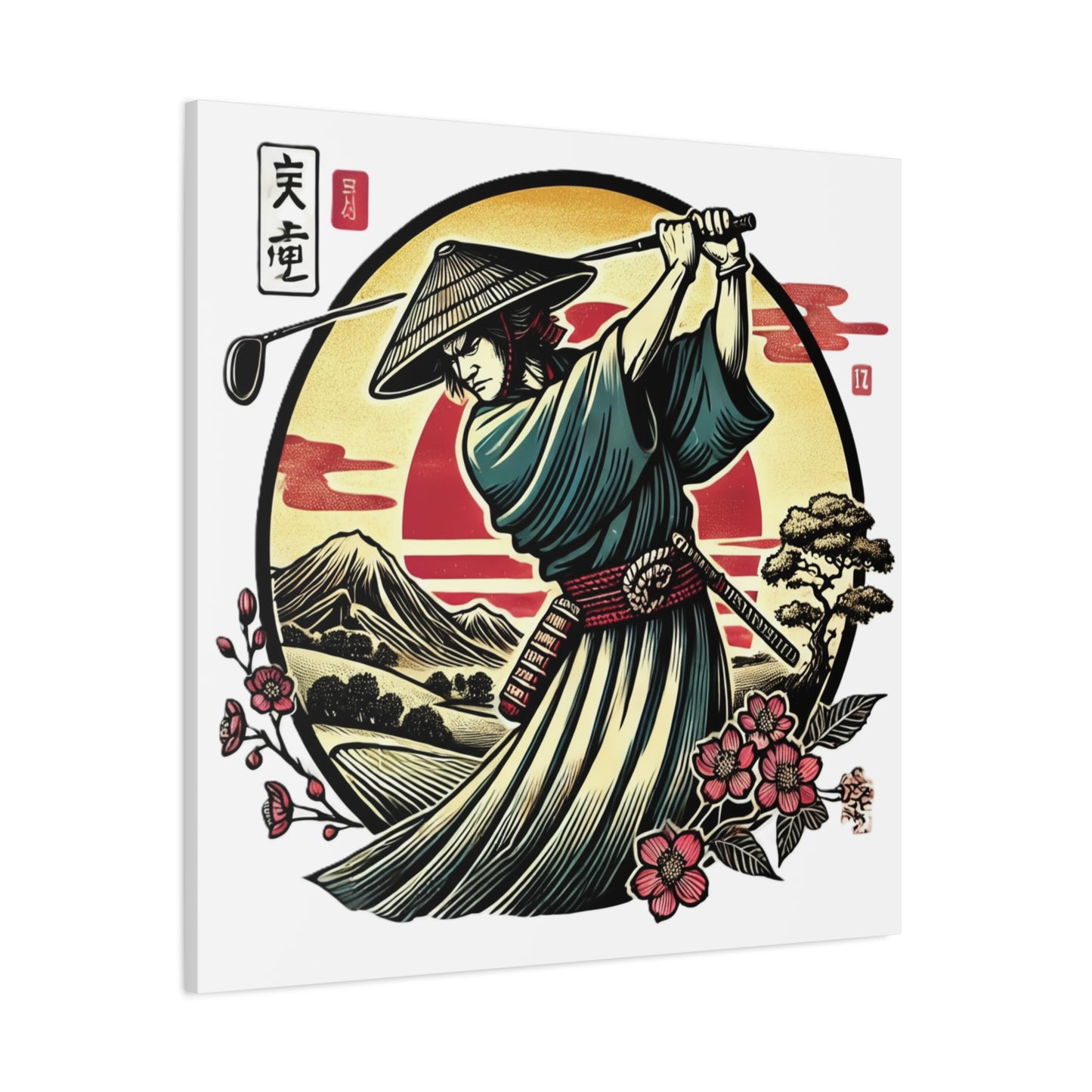 Custom Samurai Golfer Canvas Print — Japanese Sunset Martial Arts Golf Wall Art
