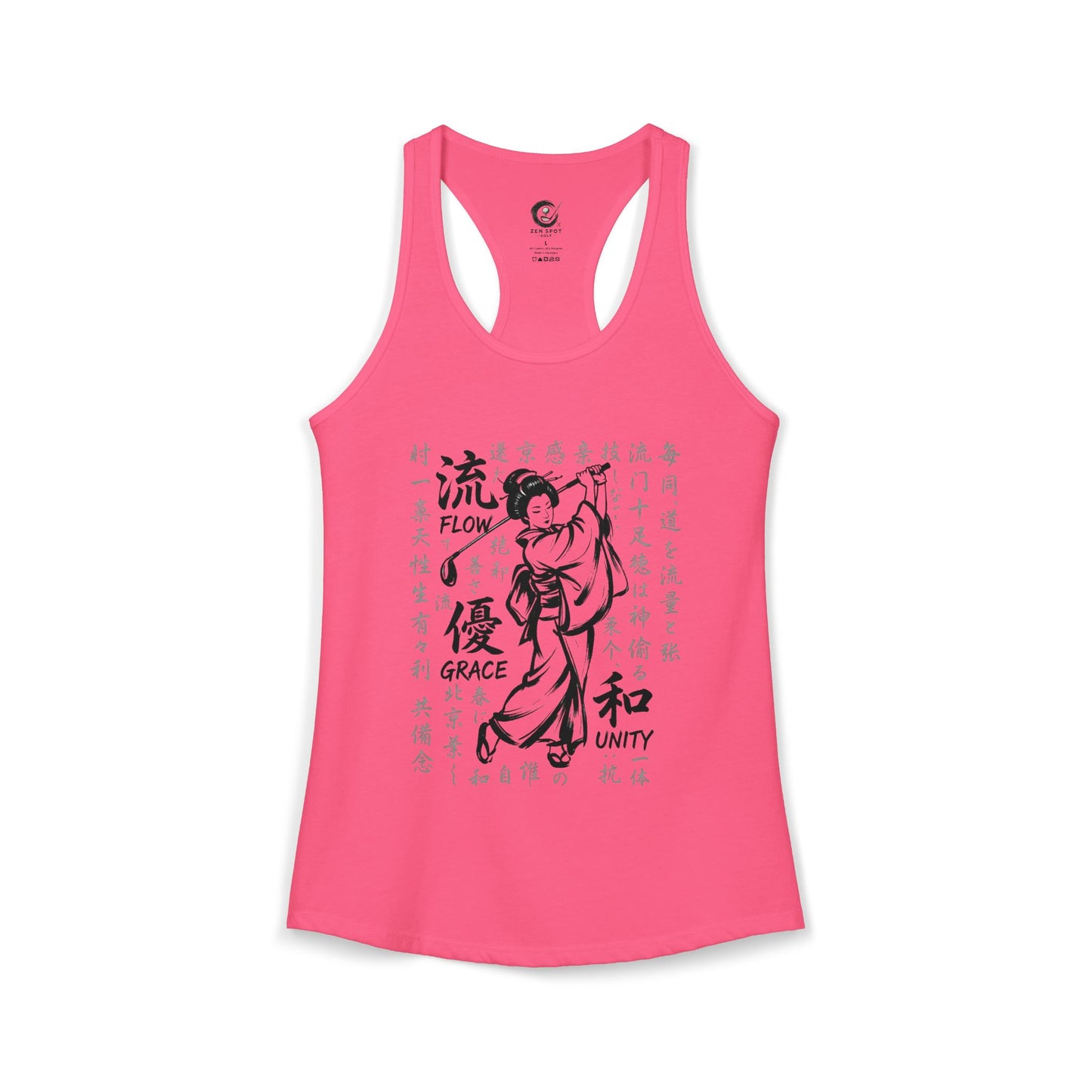 Zen Spot Golf Custom Geisha Golfer Kanji "Flow, Grace, and Unity" Women's Racerback Tank