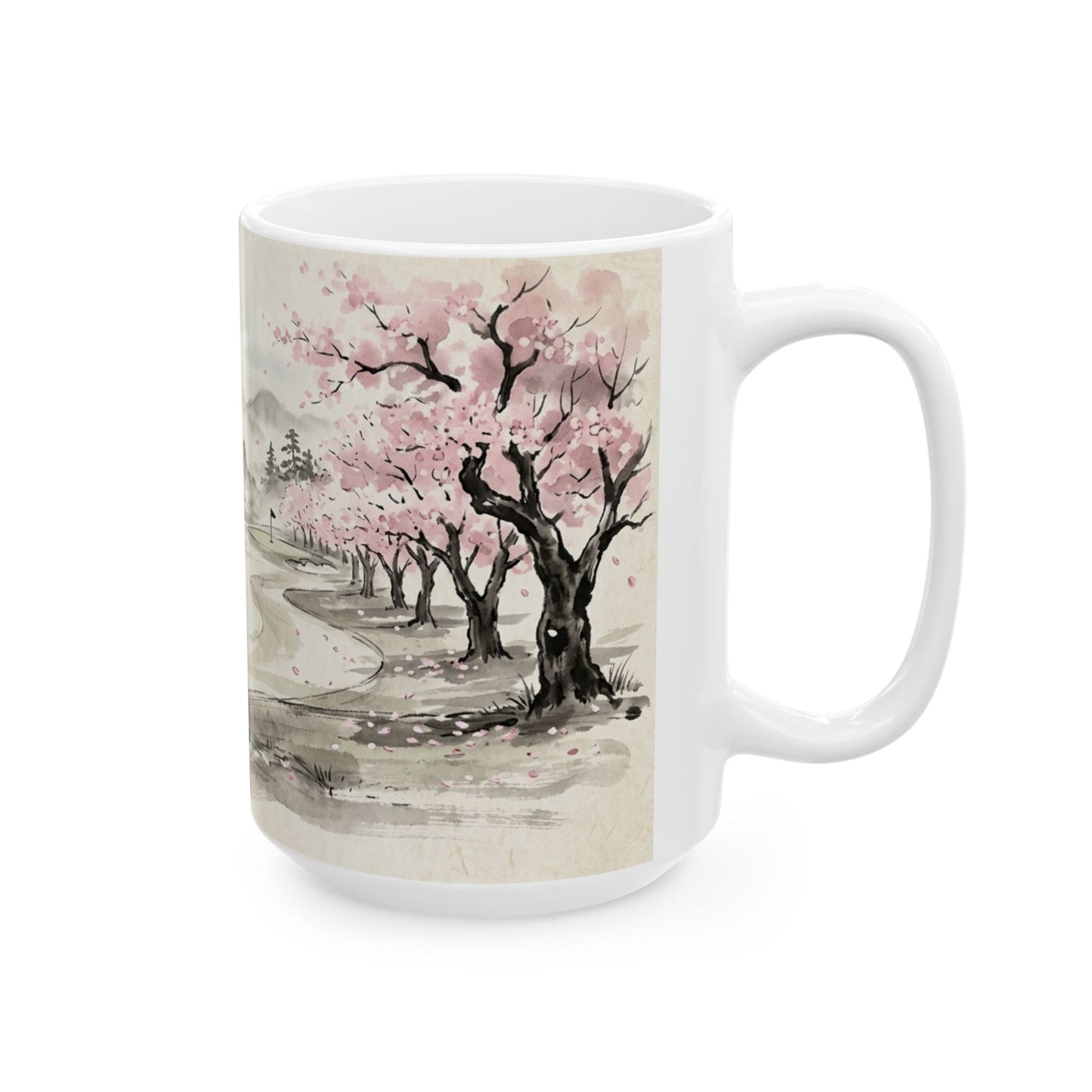 Zen Spot Golf Custom Cherry Blossom Golf Course Ceramic Mug Japanese Sakura Tea Coffee Cup (11oz/15oz)
