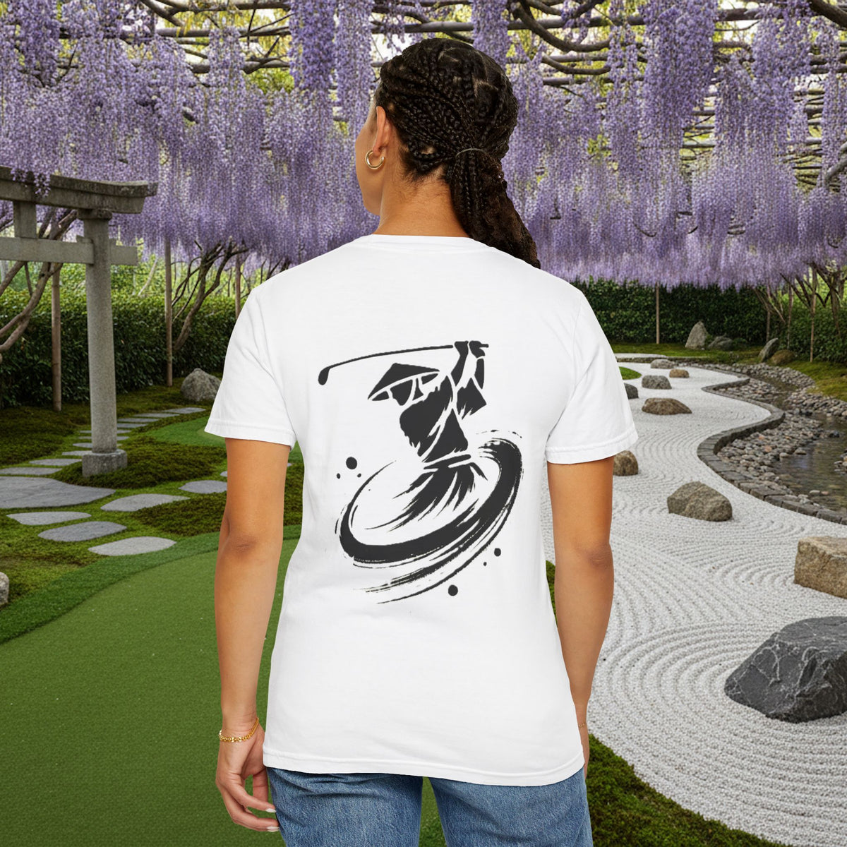 Brushstroke Golfer Kendo Swing Chest and Back Graphic T‑Shirt