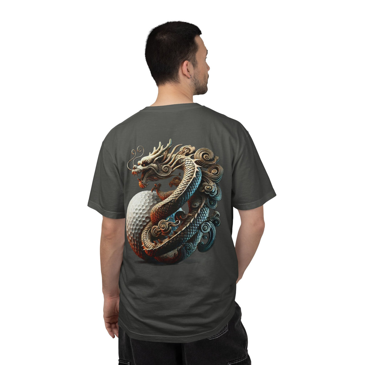 Enso Circle Chest Dragon Golf Ball Back Design Graphic T-Shirt