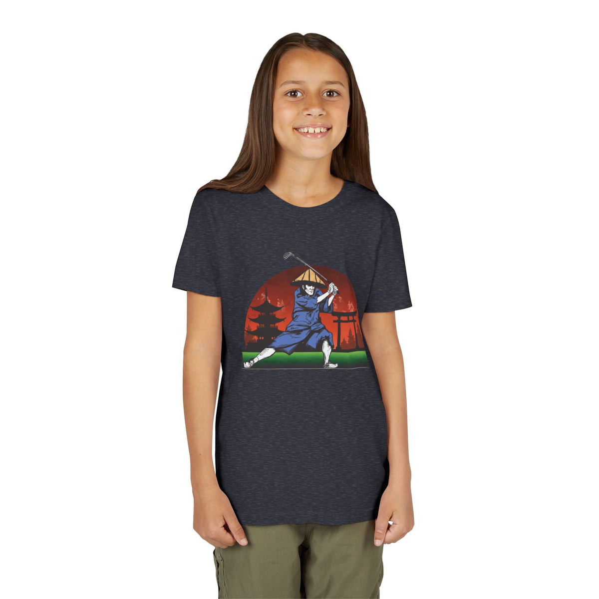 Japanese Samurai Golfer Retro Graphic Kid T-Shirt