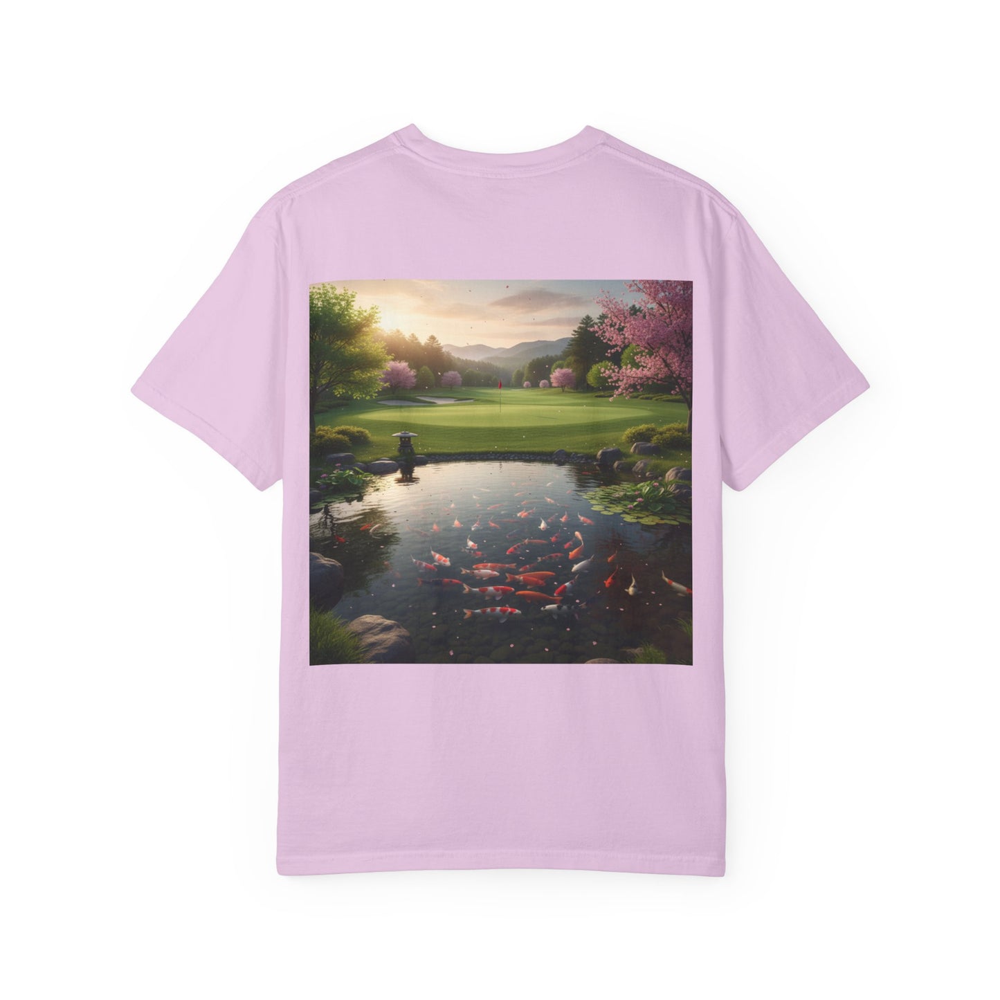 Zen Spot Golf Custom Koi Pond Sunset Graphic T-Shirt