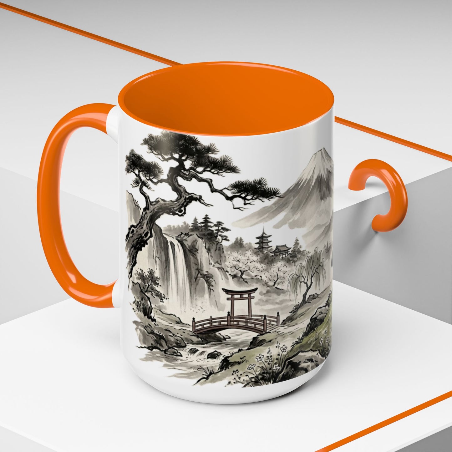 Zen Spot Golf Custom Japanese Golf Scene Accent Coffee Mug Ukiyo-e Style Golfing Geisha (11/15oz)