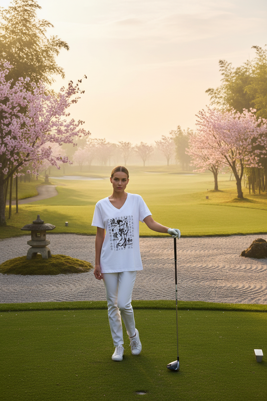 Geisha Kanji Flow Grace Unity V-Neck - zen golf course lifestyle