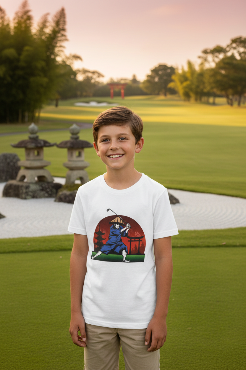 Japanese Samurai Golfer Retro Kid - zen golf course lifestyle