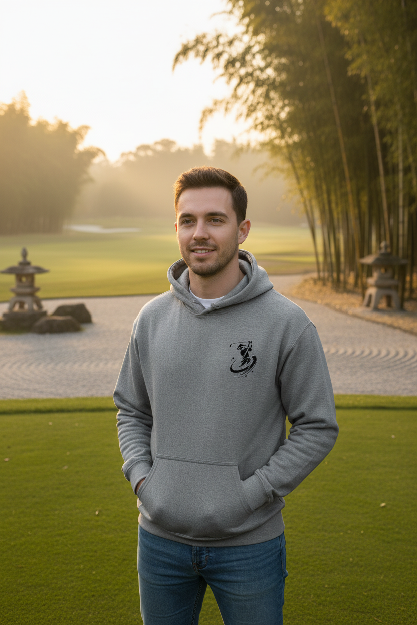 Kendo Samurai Golf Swing Hoodie - gray zen golf course lifestyle