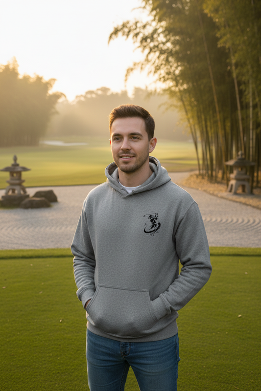 Kendo Samurai Golf Swing Hoodie - gray zen golf course lifestyle