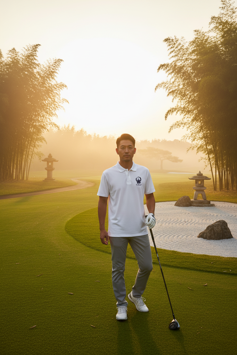 Embroidered Samurai Golfer Zanshin Polo - zen golf course lifestyle