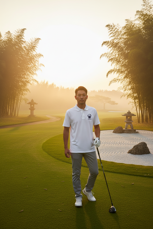 Embroidered Samurai Golfer Zanshin Polo - zen golf course lifestyle