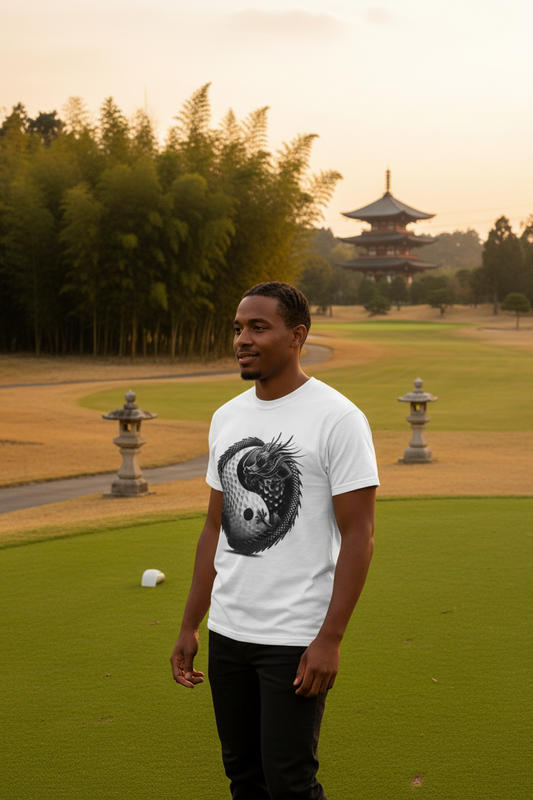 Dragon Coiling Yin Yang Tee — lifestyle on zen golf course